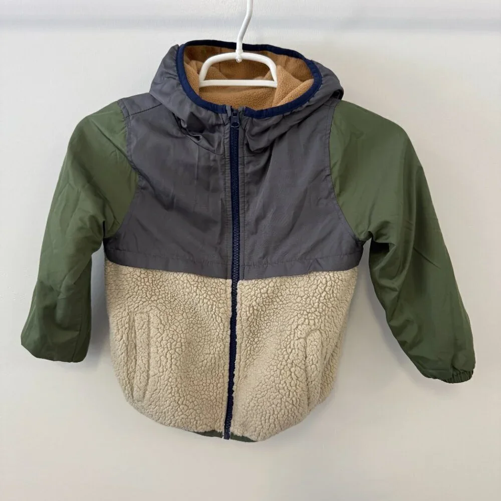 OshKosh B'Gosh Fleece & Sherpa Reversible Kids Boys Hooded Zip Jacket Coat